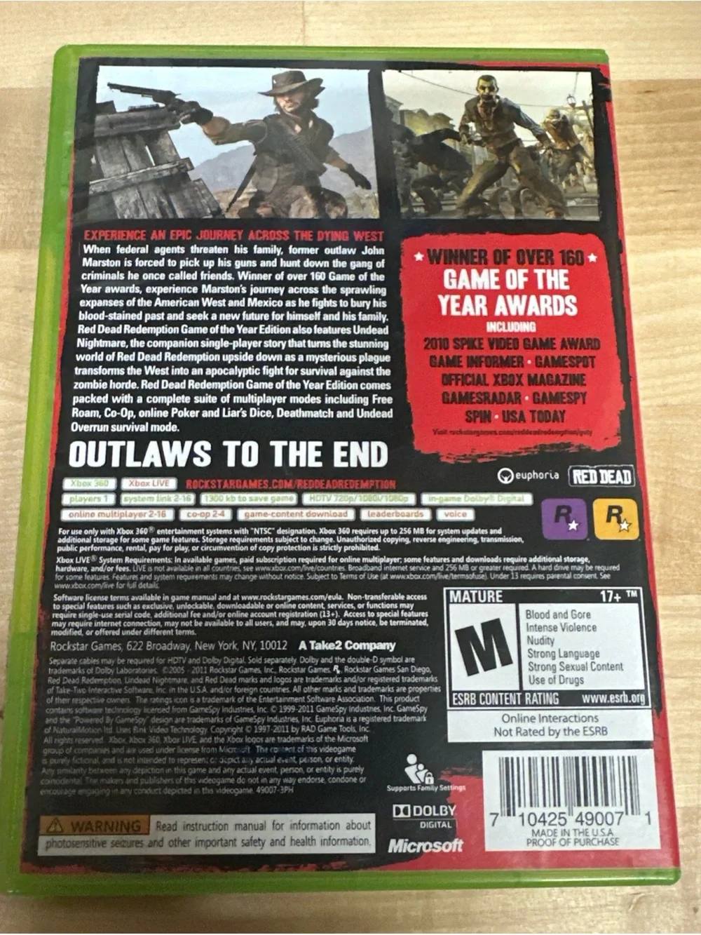 Microsoft Xbox 360 Red Dead Redemption Disc with Green Case